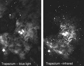 [M42 Trapezium, visible vs. IR]